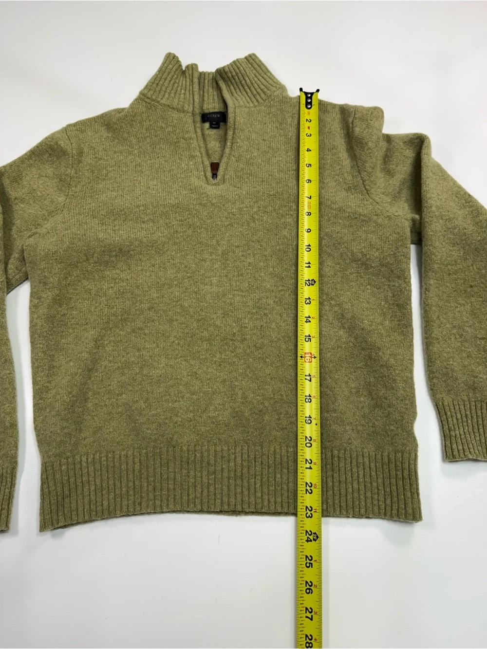 J. Crew 100% Lambs Wool Olive Half-Zip V-Neck Sweater